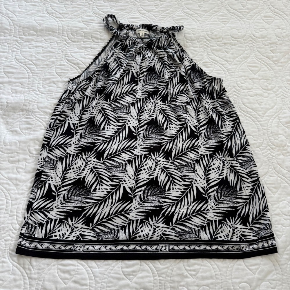 Max Studio Black White Tropical Palm Leaf Halter Neck Tank Top Blouse Large EUC